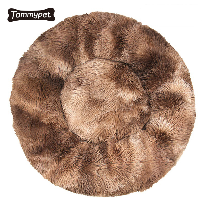 Cà vạt màu nhuộm Gradient Nhà máy thú cưng Gốc lông xù lông tròn giả lông thú cưng Mèo ấm cúng Cuddler Calming Donut Dog Bed